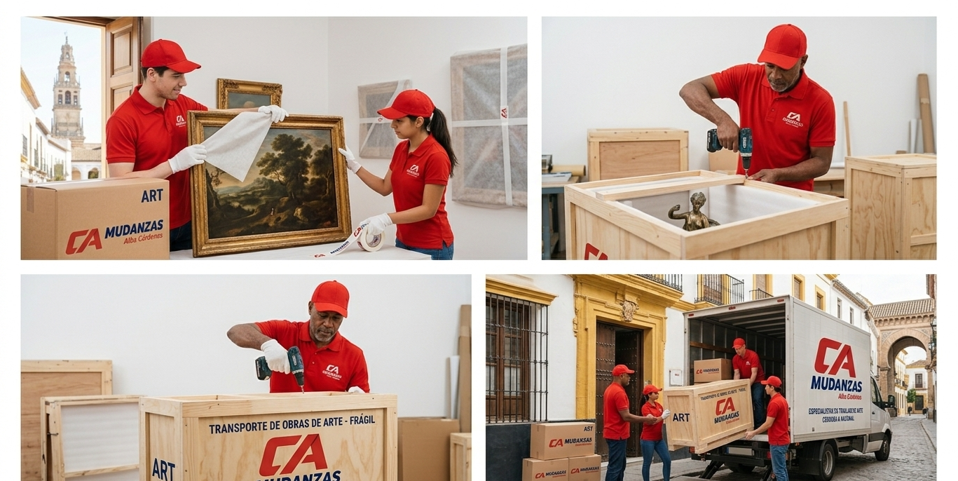 Operario de CA Mudanzas embalando una obra de arte